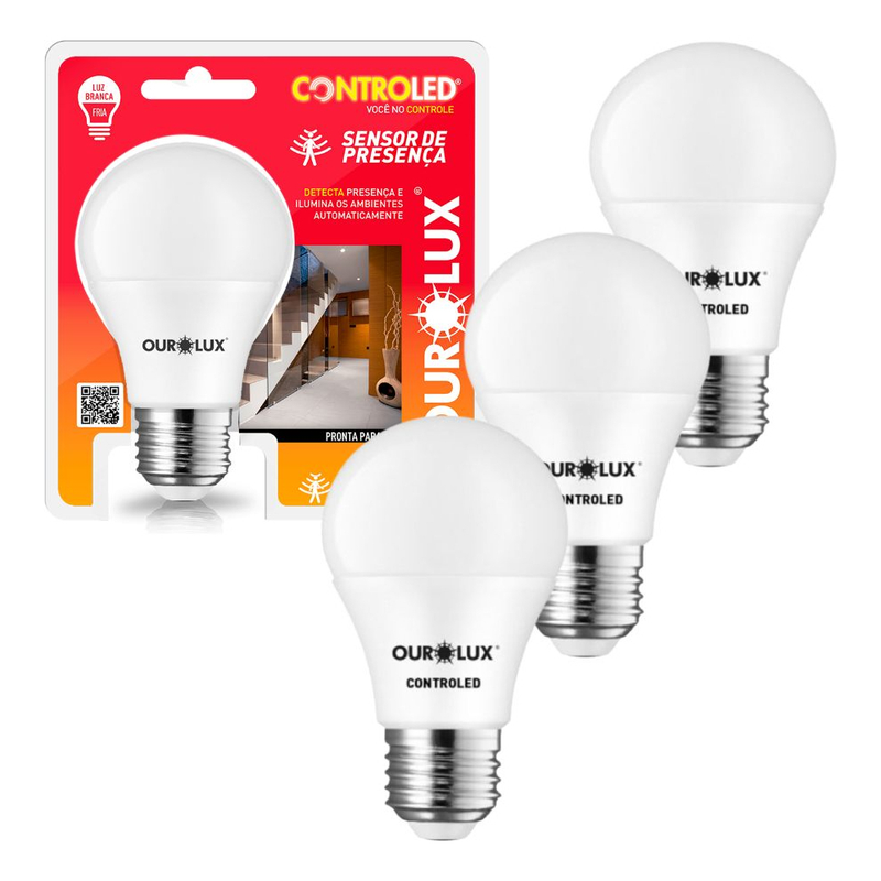 Kit 6 Lâmpadas ControLed Sensor De Presença 9W 6500K Ourolux