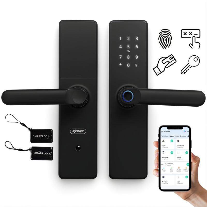 Fechadura Eletrônica Digital 5 em 1 Com Biometria, Bluetooth, Senha Touch, Chave e Tag