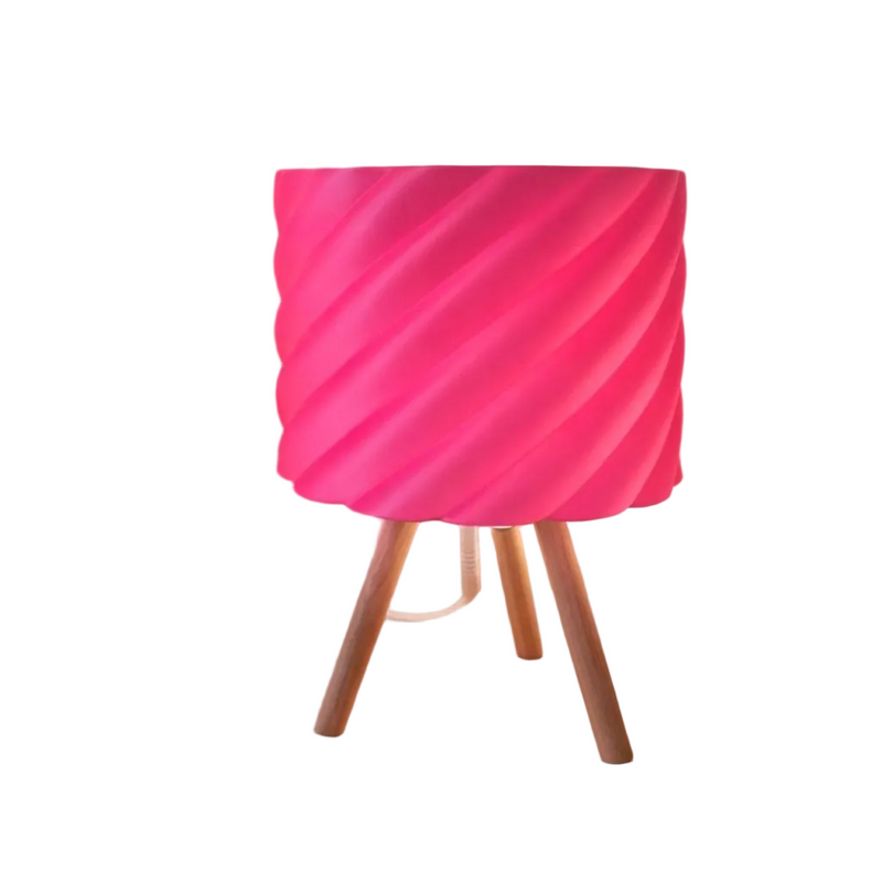 Abajur LED Decorativo Spirale Wood Espiral Moderno com Base de Madeira para Quarto e Sala