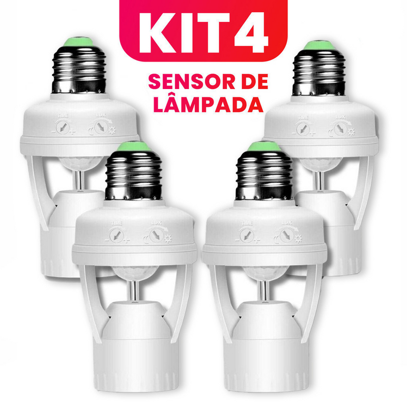 Kit 4 Sensor de Movimento para lâmpada Soquete E27 c/ sensor de presença Bivolt 110V~220V Max 60W